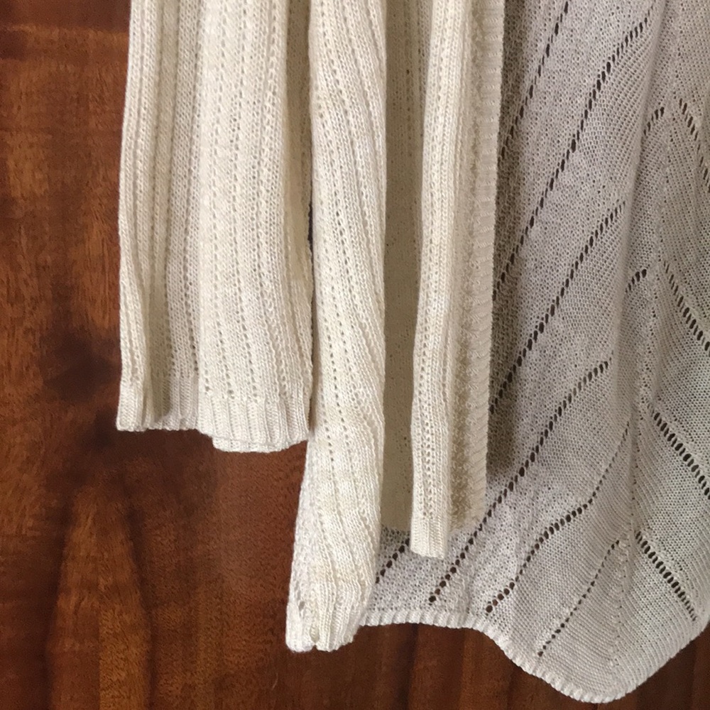 Basic Editions XXL Cream Open Front Cardigan Chevron Knit Long Sleeve - Picture 6 of 11